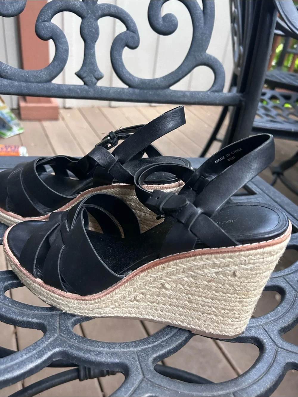 Black Espadrille Wedge Sandals - Women size 8.5 excellent condition